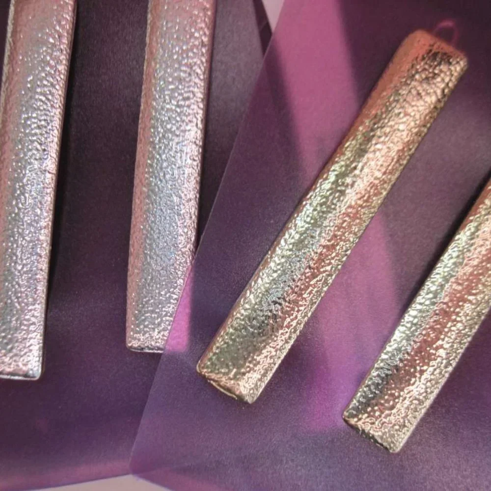 2 Goody Boutique Textured Metal Hair Barrettes Secure Back Clips Stay Tight Gold